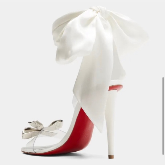 New! Authentic 37.5 Christian Louboutin Crystal Bow,Silk-Tie,PVC,&Red!*4” heel! - Picture 4 of 5